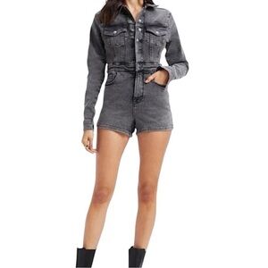 NWT Good American Charcoal/Black Long Sleeve Denim Jumpsuit Size 5 = 2XL